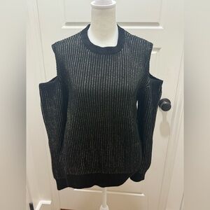 NWT. Koton. Ribbed black & Gold Lurex Cold Shoulder Sweater. Size XL.
